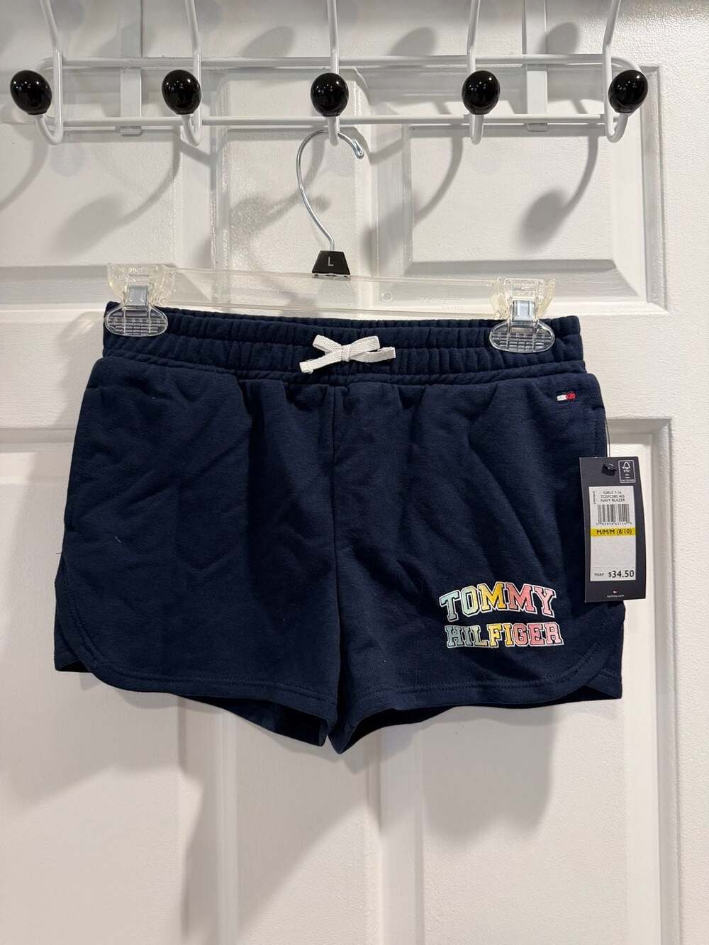 NWT Tommy Hilfiger Girls Navy Logo Shorts Sz M 8 10  $34